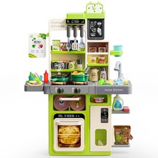 Kids Play Kitchen Set, Kitchen Toys with Realistic Sound  Light, Cooking Sto...