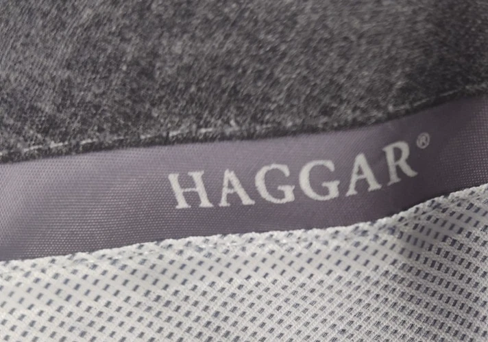 Pantalones de vestir Haggar Premium cómodos para hombre 36x32 tostados delanteros planos elásticos RN40330 Foto 4 de 4