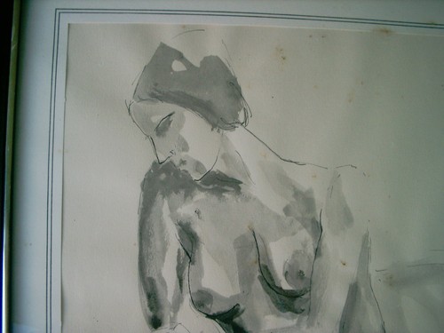 Signed "TED KOPPEL" Watercolor Painting Nude Woman - FRAMED & MATTED 17.5" X 13" - Picture 3 of 9