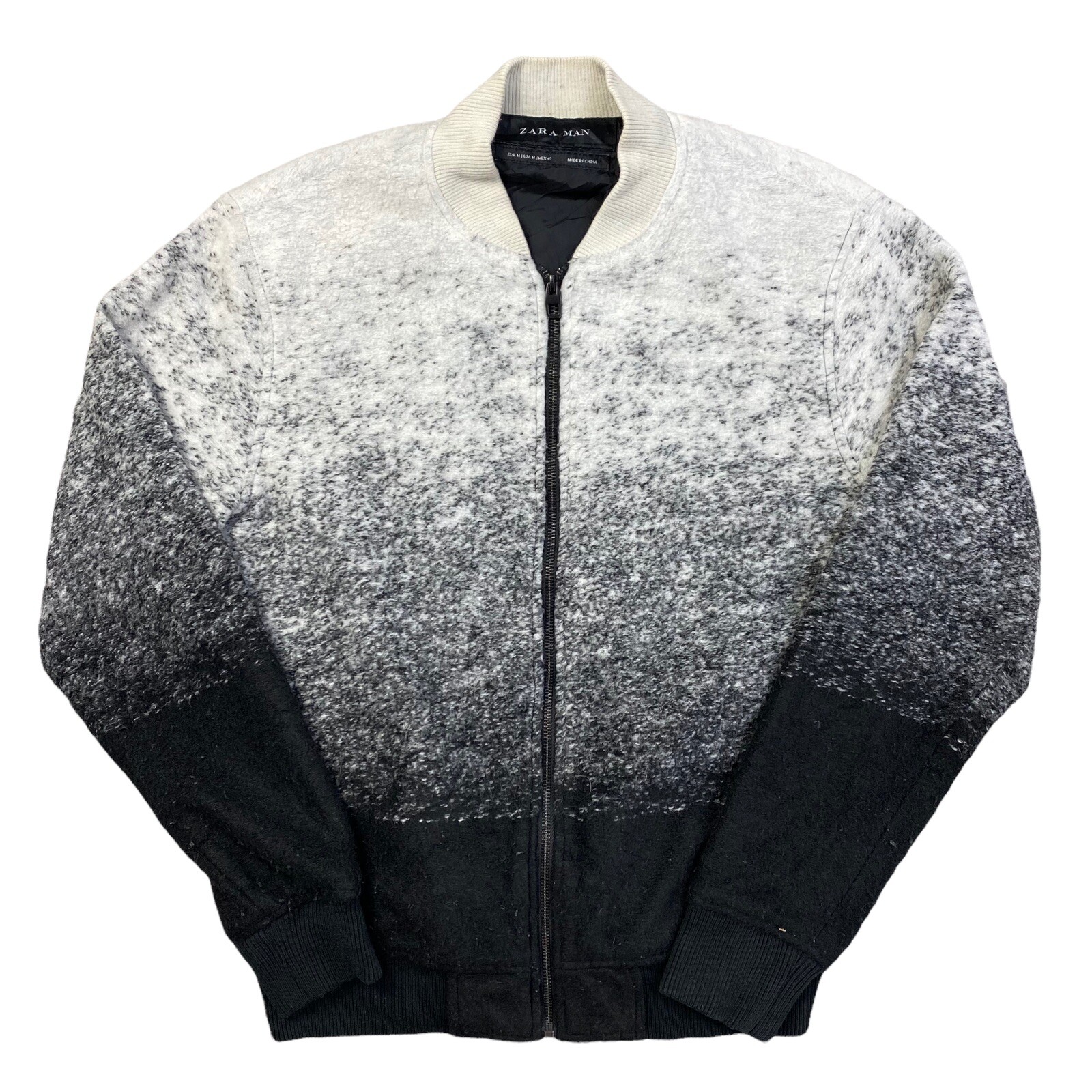 ZARA MAN BLACK WHITE GREY FLEECE BOMBER 