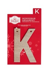 Holiday Time Christmas Ornament Monogram Letter "K" Faux Wood 4" NEW