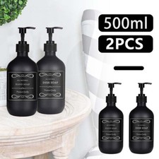 2PCS 500ml Black Soap Dispenser Pump Bottles 6 Labels Liquid Lotion Container
