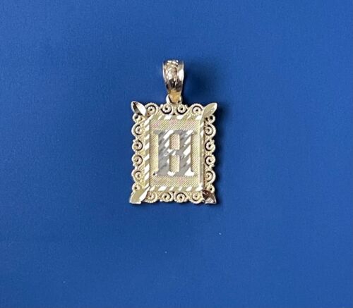 10K Solid Yellow Gold Diamond Cut Initial Letter A to Z Rectangle Charm Pendant - Picture 29 of 54