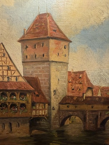 Pintura antigua pintura al óleo firmada / vista Nuremberg - Imagen 4 de 15