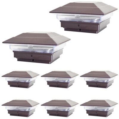 8 Black Bronze Brown Copper White 4x4 Solar Post Lights Cap Deck Fence Outdoor