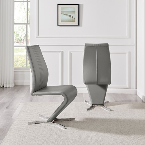 (x2) WILLOW 'Z' Faux Leather Silver Chrome Black/White/Grey/Yellow Dining Chairs - Picture 31 of 36