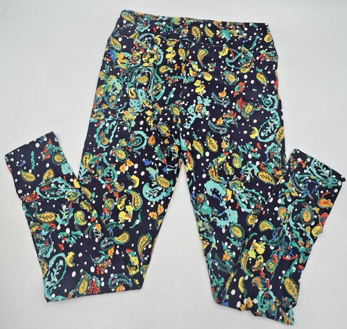(10) LULAROE TALL & CURVY LEGGINGS BLACK & GRAY WITH STRIPES, FLOWERS, DESIGNS - Picture 5 of 23