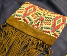 Vintage Brown Suede Fringe  Tapestry Purse. Bohemian OR Western    