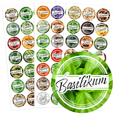 60 Gewürzetiketten / Gewürzaufkleber - Ø 25mm - für Regale, Gläser oder Dosen
