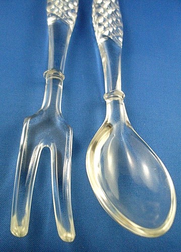 Vintage 1950's BOHEMIA CRYSTAL SALAD SERVERS (FORK & SPOON) Collectable VG - AUS - Bild 4 von 9