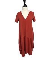 Zara Trafaluc T- Shirt Dress Sz Med Midi Tiered Burnt Orange V Neck Boho READ