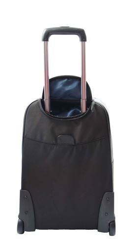 Genuine Black Leather Luggage Wheeled Cabin Size Suitcase Travel Bag Trolley NEW - Picture 2 of 8