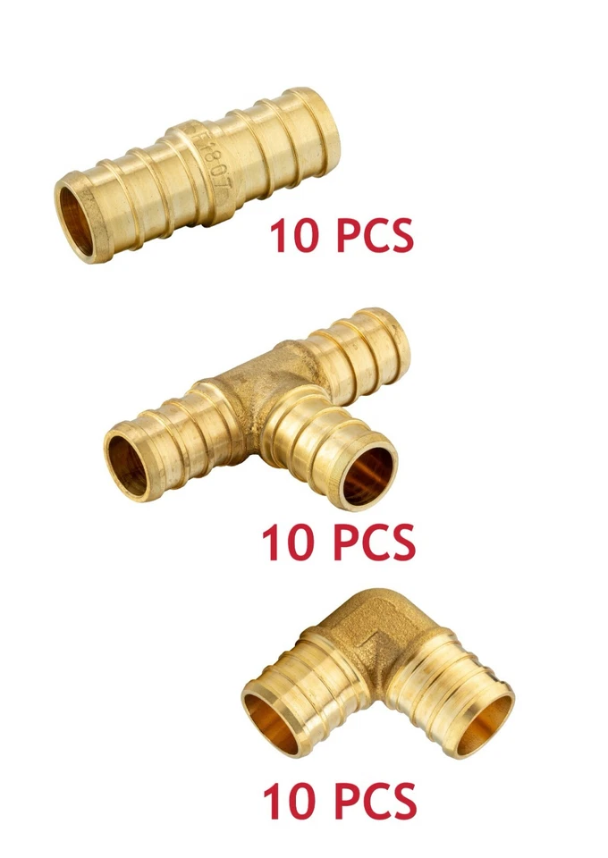 EFIELD 30PCS 3/4" PEX Crimp Brass Fittings Elbow, Coupling, Tee(10/Each),No Lead - Image 2 of 4