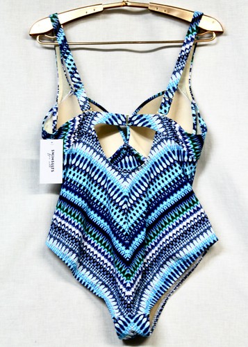 SWIMSUITS FOR ALL Plus Size 18 Cut Out Underwire Blue One Piece Blue Diagonal - Picture 3 of 8