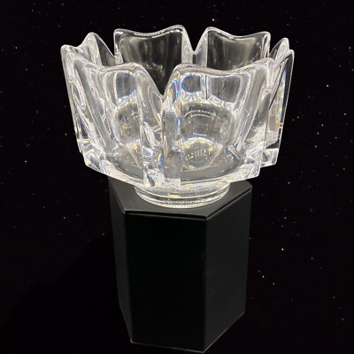 Orrefors Crystal Crown Bowl Signed Lars Hellsten Sweden Art Glass Rose Bowl