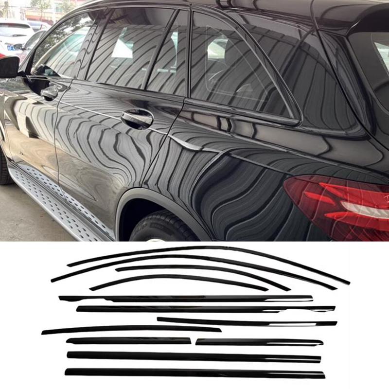 Bright Black Window Sill Molding Trim Strips for Mercedes-Benz GLC-Class 2016-22