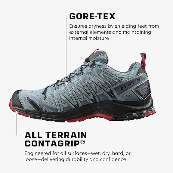 Salomon XA Pro 3D GTX v9 Uomo Taglia:12 Scarpe Grigio Rosso Escursionismo Trail Outdoor NUOVE