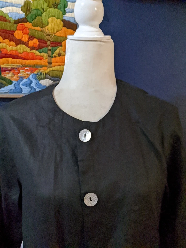 David Dart 100% Linho Lagenlook Preto Escrita Festa Piquenique Bordado Tamanho Pequeno P - Imagem 2 de 4