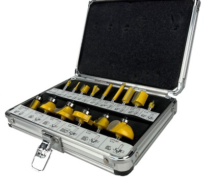 15 Piece EDM ROUTER BIT SET - 1/4'' Shank Tungsten Carbide Edges in Aluminum Case