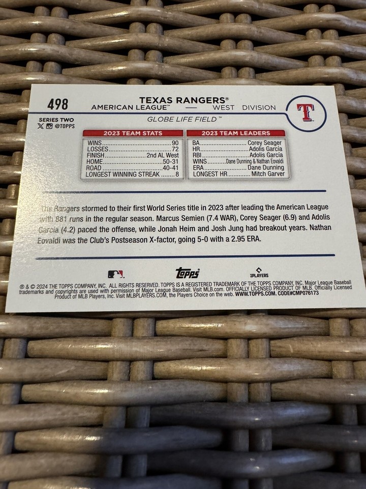 Texas Rangers Team Card 2024 Topps Series 2 Royal Blue Parallel | eBay