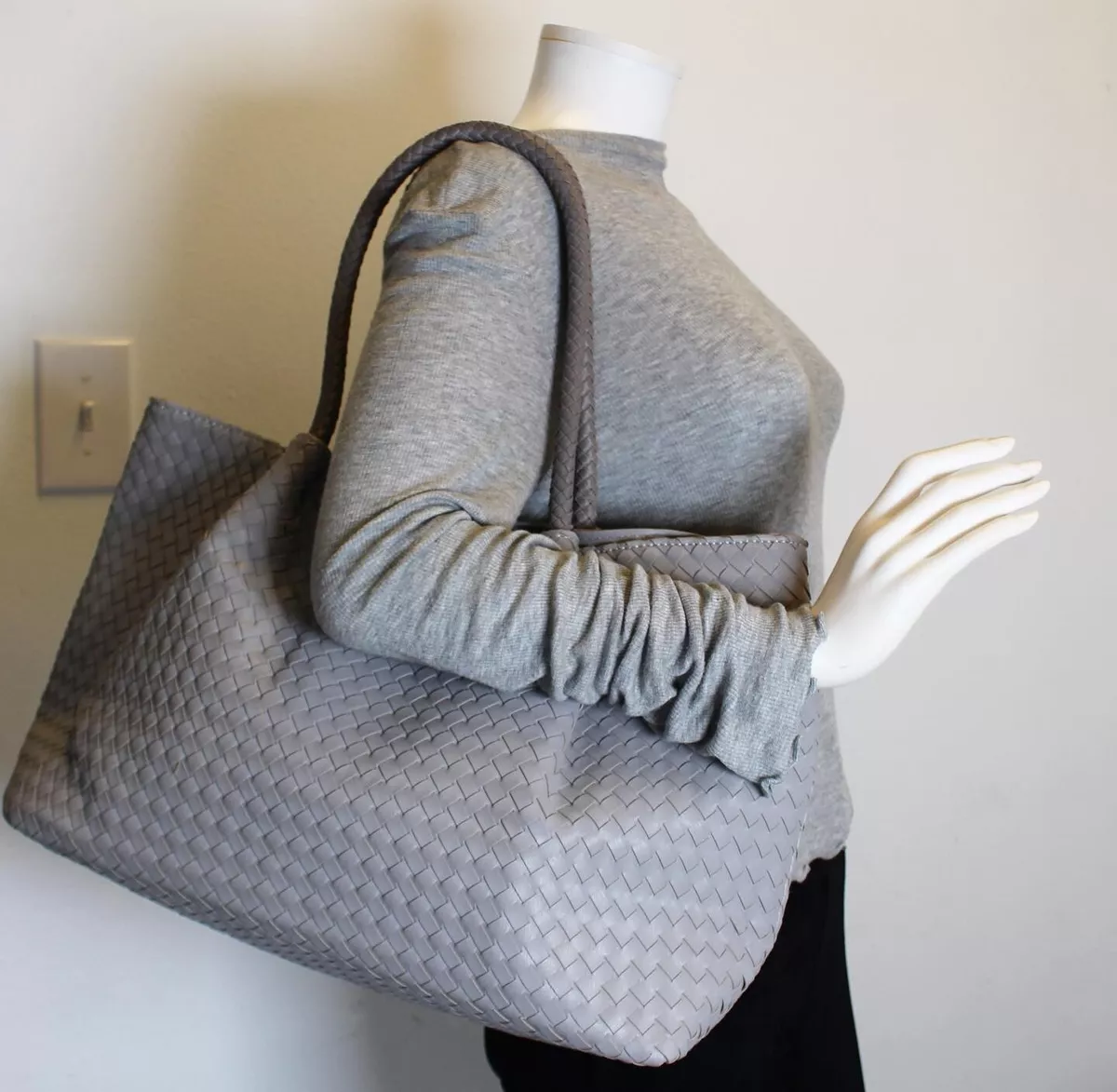 LULU DHARMA 41380 Grey Leather Woven Large Tote Bag eBay