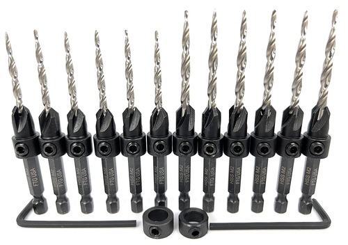 Countersink Drill Bit Set 6 Pc Wood Pro Pack Tapered Stop Collar Hex Wrench - Picture 10 of 10