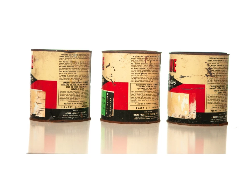 3 Vintage ACME Automotive Car Finish Paint Cans quart Size yellow green blue - Image 2 of 4