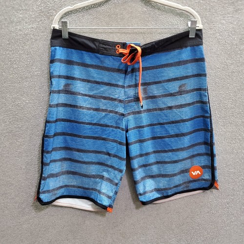 RVCA Men Swimwear 34 Blue Striped Board Shorts Performance Stretch 8.5
