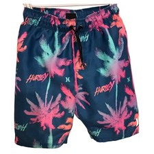 Hurley Swim Trunks Palm Trees Drawstring Elastic Waist Boys Size Small Preowned
