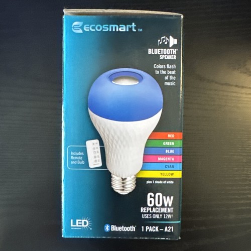 Ecosmart LED Light Bulb A21 Speaker w/Bluetooth 60W Color Changing and Remote - Picture 4 of 5
