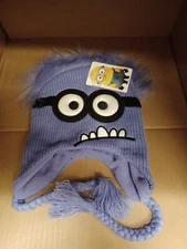 Kid Despicable Me Minion Evil Two Eye Laplander Purple Beanie Brand New
