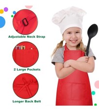 Children’s Red Cotton Apron , Aged: 3-9years, Height:1.2-1.5m Double Pocket