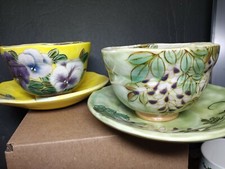 Hand Painted Bowls With Saucers Clay Pottery