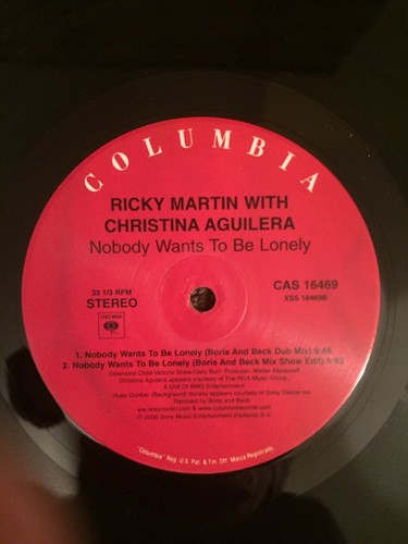 RICKY MARTIN CHRISTINA AGUILERA NOBODY WANTS TO BE LONELY 12" VINYL LP CLUB MIX - Picture 2 of 4