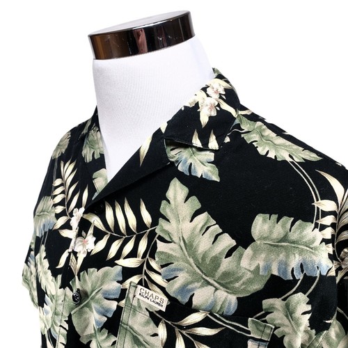 Chaps Ralph Lauren Black Green Leaves Cotton Hawaiian Short Sleeve Shirt - Large - Picture 2 of 5
