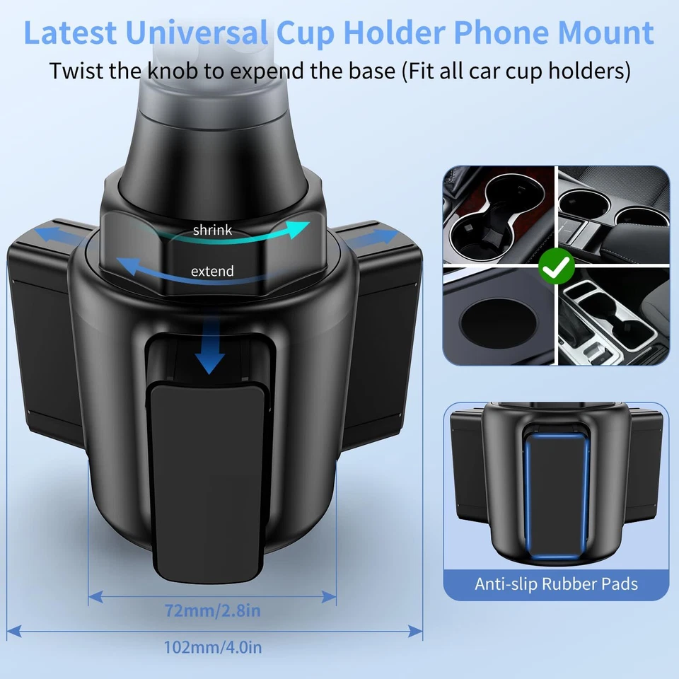 Adjustable Cup Holder Phone Mount for Car SUV Truck Strong Base 360 Rotation - Image 3 of 4