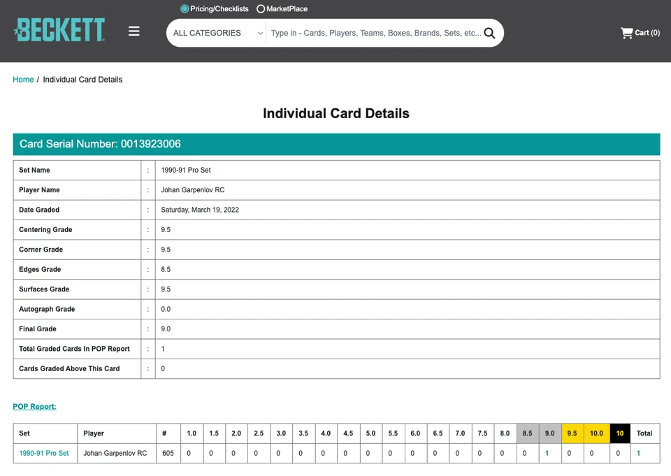 POP 1: Johan Garpenlov RC BGS 9+: 1990-91 Pro Set Rookie Card Gisto #605 - Image 3 of 3