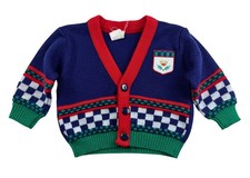 Vintage Baby Colorblock Cardigan Sweater Crest Patch 6-9M Preppy Y2K