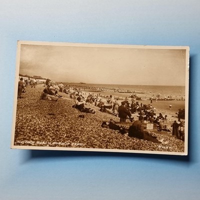 Bognor Regis Postkarte um 1949 Echtfoto Sussex Aldwick Strand geschäftige Touristenszene