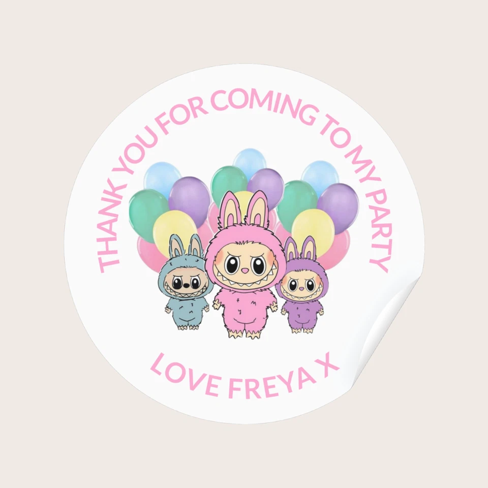 Персонализированный круглый день рождения вечеринки сладкая сумка наклейки Kids вечеринки наклейки Labubu - Изображение 4 из 4