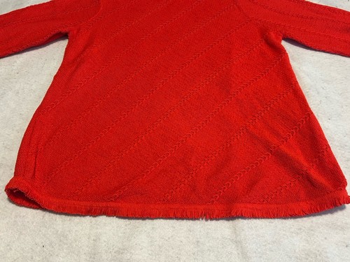 Chico's Gr. 2 (Reg Lg) knallroter Strickpullover Oberteil Fransen unten diagonales Muster - Bild 4 von 9