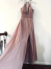 NWT Azazie Formal Dress Gown SzA14 Dusty Rose Halter Slit Bridesmaid Wedding