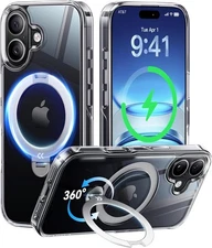 CASEKOO White Clear Designed for iPhone 17 Case with 360 Spin Magnetic Stand