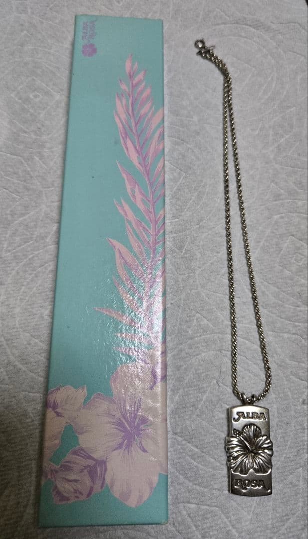 Alba Rosa Hibiscus Silver 925 Necklace Twist Chain Used with Box