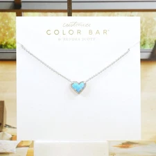 NWOT Kendra Scott Small Ari Heart Light blue Kyocera Opal Necklace Silver Tone