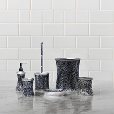 10"H Silver Antique Floral Embossed Bathroom Accessories Set