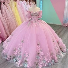 Princess Quinceanera Dresses 3D Flowers Party Prom Sweet 15 16 Party Ball Gowns