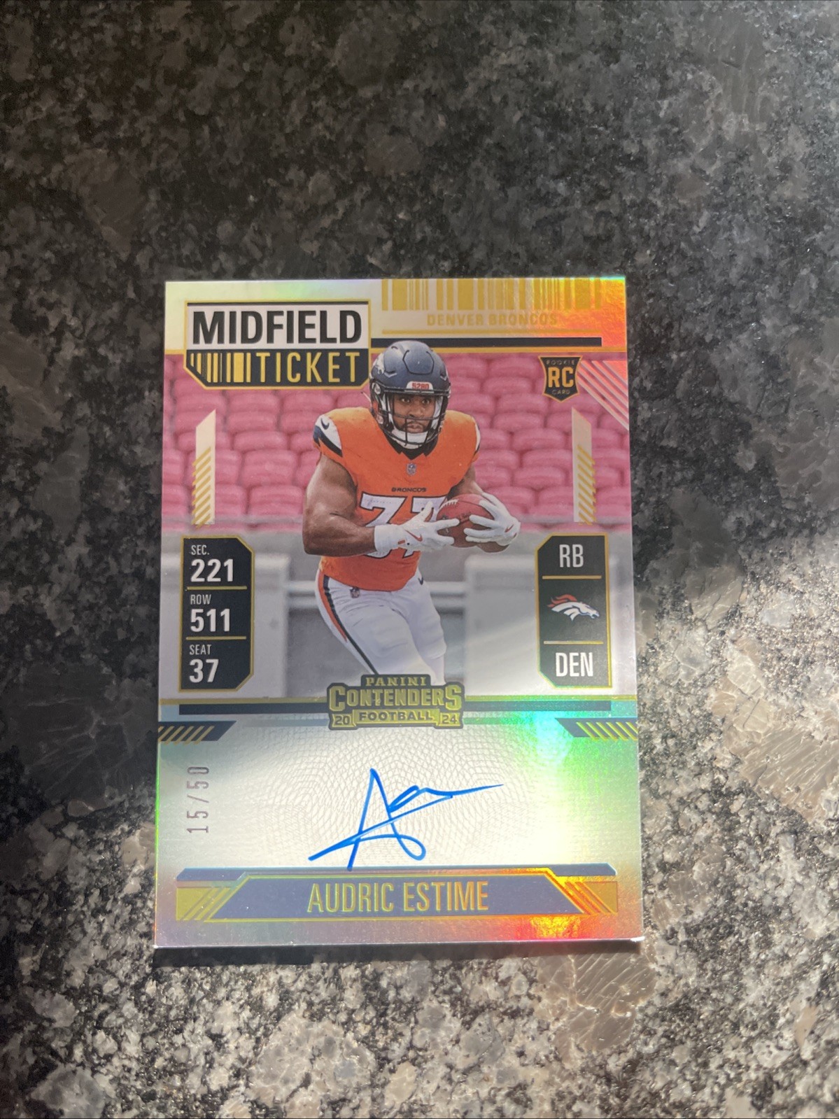 2024 Panini Contenders Audric Estime Midfield Ticket Auto Rookie RC /50