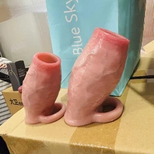 Silicone Sheath With Ring Open-ended Realistic Thick Penis Sleeve Enlargement SM