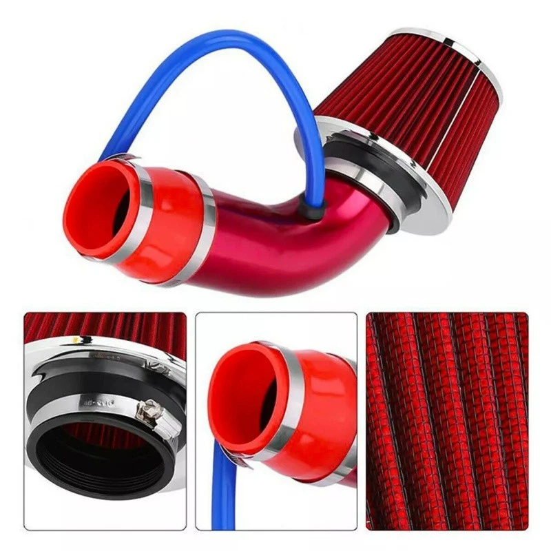 Red 3" Cold Air Intake Filter Induction Kits Pipe Power Flow Hose System for Car - Image 4 of 4